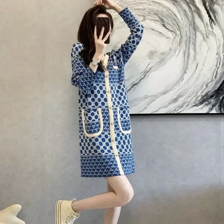 ハイデザイン パールボタンニットワンピース 2色展開