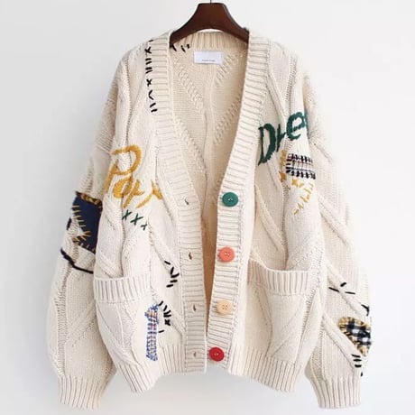 カラフルボタン ステッチカーディガン 3色展開