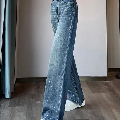 ラインストーンウォッシュデニムパンツ