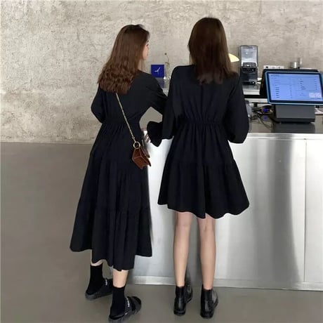 【ロング丈.ショート丈】ブラックブラウス ワンピース