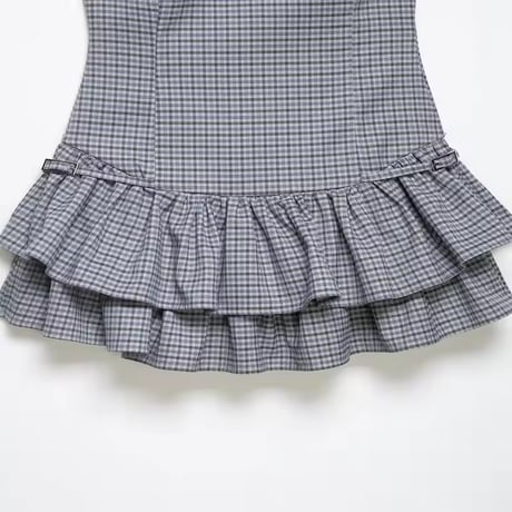フリルチェックノースリーブワンピース 2色展開