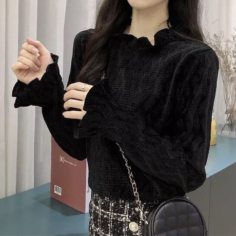フリルスリーブ ハイネックトップス 2色展開