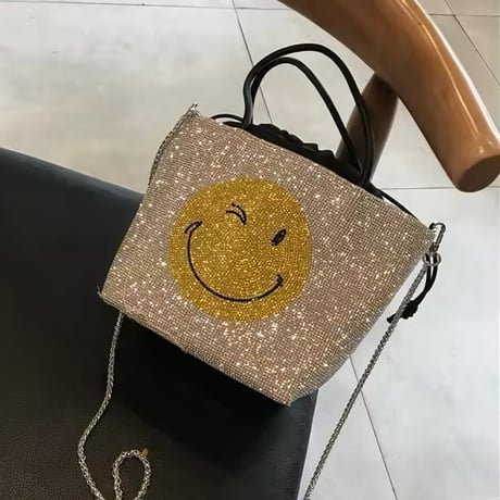 ラインストーンスマイリーバッグ 2色展開