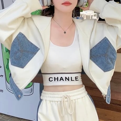 デニムパッチワーク スウェットセットアップ 2色展開