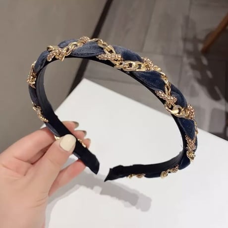 【Black.Navy即納】ゴールドチェーン カチューシャ 3色展開