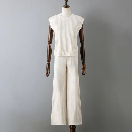リブノースリーブニット セットアップ 5色展開
