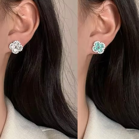 【Silver925】ダブルフラワーピアス 2色展開