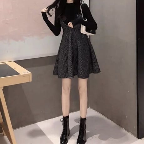 ストラップカットワンピース ニットセット 2色展開