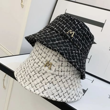 メタルゴールドロゴ ツイードバケットハット 2色展開