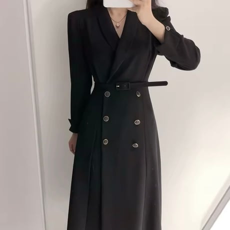 ベルト付きスリットトレンチワンピース 2色展開