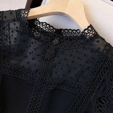 ブラックドット シフォンブラウス
