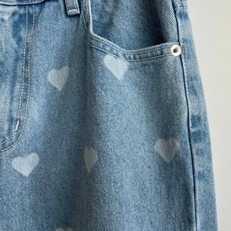 ハートプリント ハイウエストデニムパンツ
