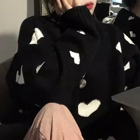 ドロップショルダー ハートニット 2色展開