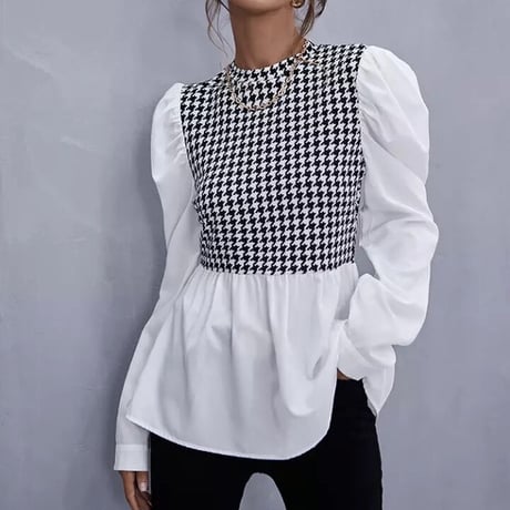 千鳥格子 シックフレアブラウス