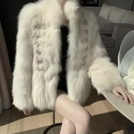 パールモチーフタッセル エコファーコート 2色展開