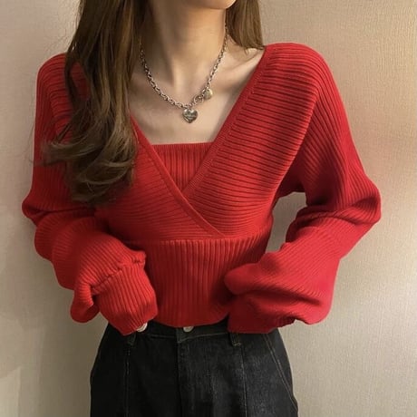 フェイク2ピース リブニット 5色展開