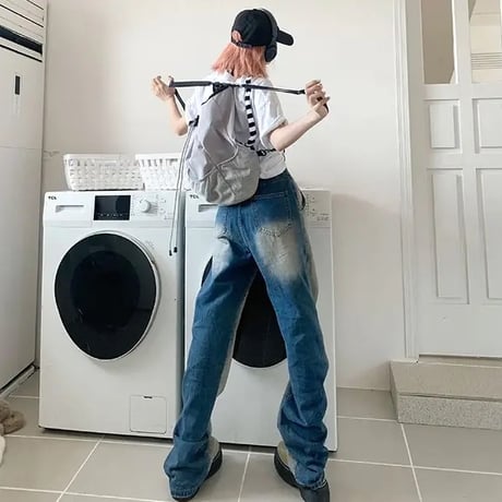 ブルーグラデーション ハイウエストデニムパンツ