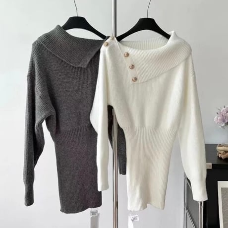 ゴールドボタン オフショルワンピース 2色展開