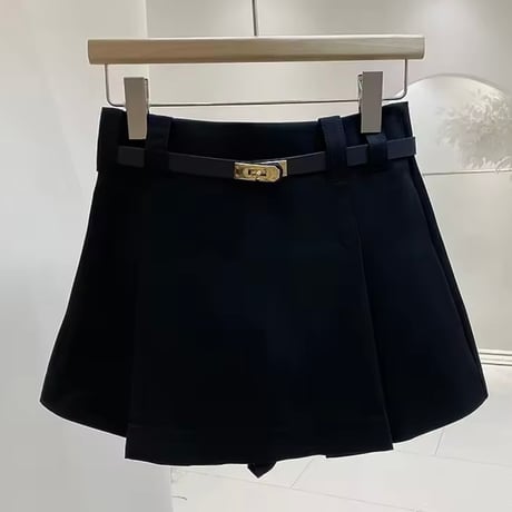 ゴールドバックルベルトプリーツスカート 2色展開