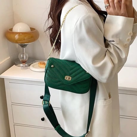 ミニポーチ付き チェーンレザーバッグ 5色展開