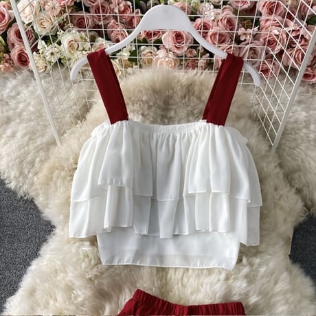 フリルトップス パンツセットアップ 4色展開
