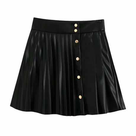 フェイクレザー プリーツスカート 2色展開