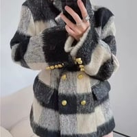 モノトーンチェックウールコート