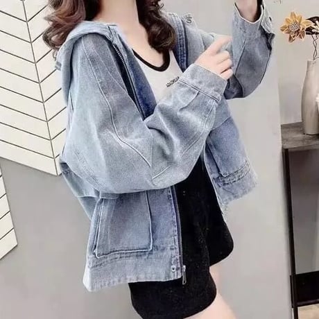バックステッチ デニムフーディジャケット
