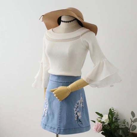 フリルスリーブ シースルートップス 4色展開