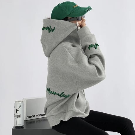 【Beigh Lサイズ即納】レターワッフルステッチ オーバーフーディ 2色展開