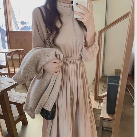 サンドレス プリーツシフォンワンピース 2色展開