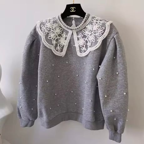 レースカラーパールトップス 2色展開