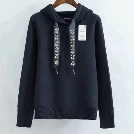 ビジューストラップ ニットフーディ3色展開