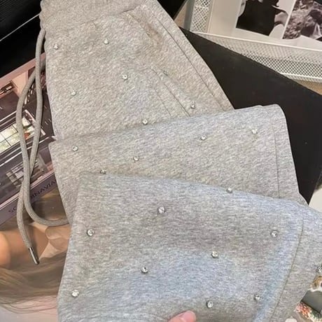 ラインストーンスウェットパンツ 2色展開