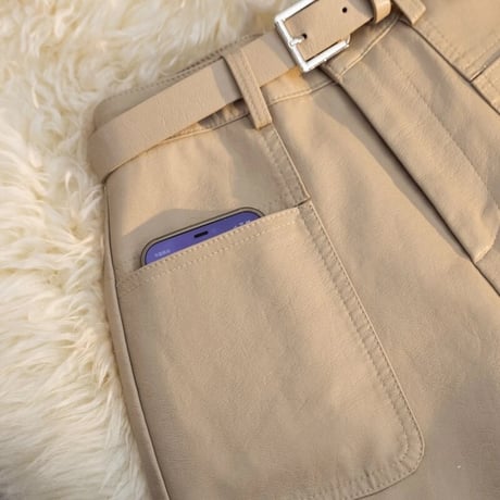 【Beigh Mサイズ即納】ウエストベルトレザーパンツ 3色展開