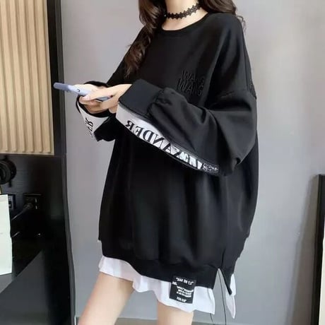 スリットロゴ ヘムシャツオーバースウェットトップス 2色展開