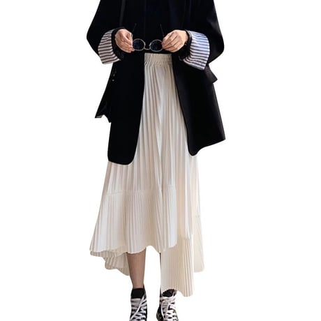 【White Sサイズ即納】シフォン アシンメトリースカート 2色展開