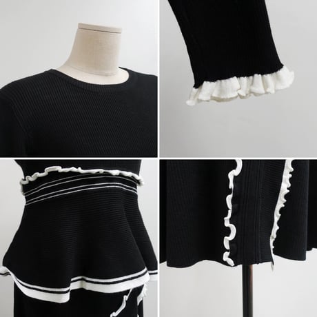 フリルデザイン ニットセットアップ 2色展開