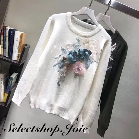 クラシックフラワーワッペンニット 4色展開