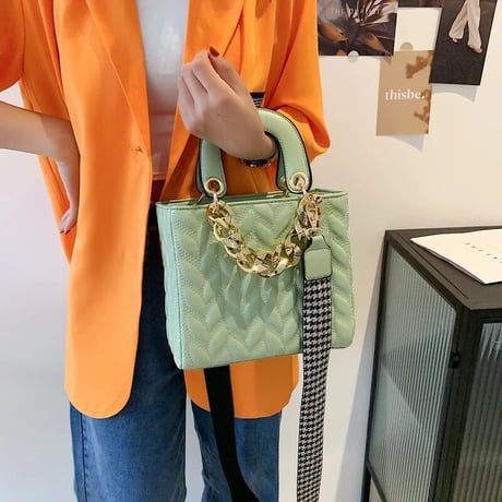 【サイズ2種類】千鳥格子ストラップ スクエアバッグ 9色展開