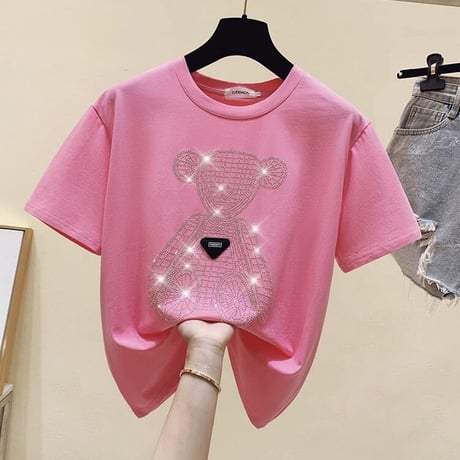 ラインストーンベアー タグTシャツ 3色展開