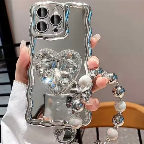 ウェーブエッジシルバーハートiPhoneケース