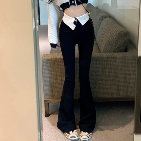 ハイウエストフラップ フレアパンツ
