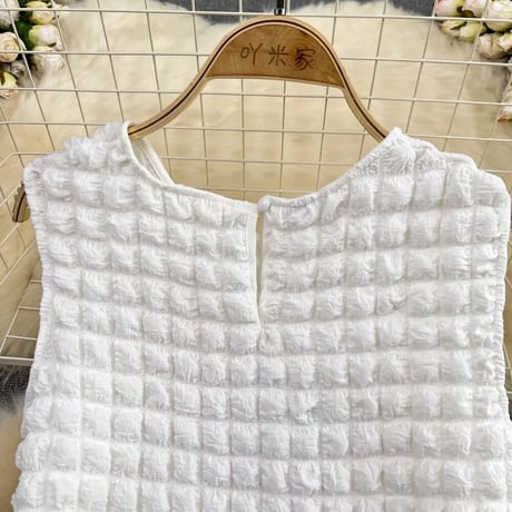 ワッフル ヘムシフォンノースリーブワンピース 2色展開