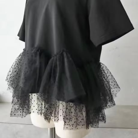 ドットメッシュティアードTシャツ 2色展開
