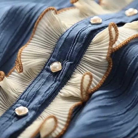 シフォンフリルヘム ブルーワンピース