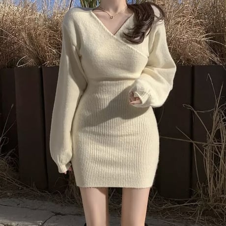バストクロス リブスカートワンピース 4色展開