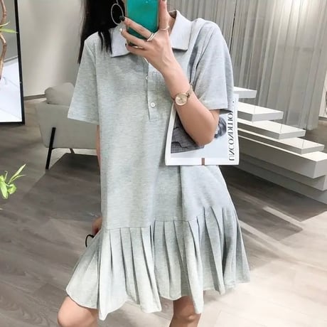 プリーツポロシャツワンピース 3色展開