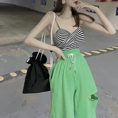 カットアウト ハイウエストスウェットパンツ 4色展開