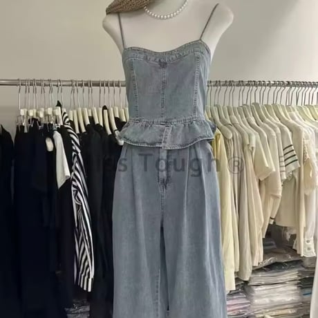 デニムフレアビスチェパンツセット